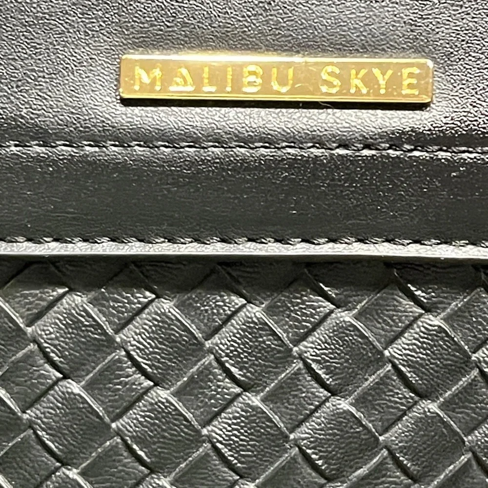 Malibu Skye Black & Braided Black Faux Leather Backpack Purse w/ Gold Tone Trim